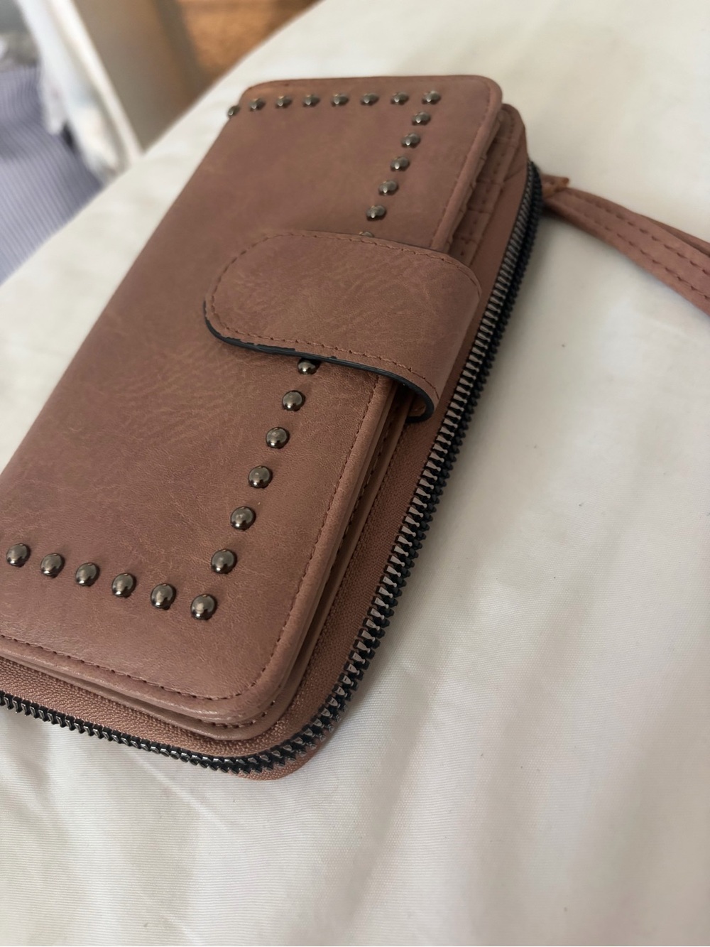Women's Stud Accent Zip Wallet Clutch - Brown